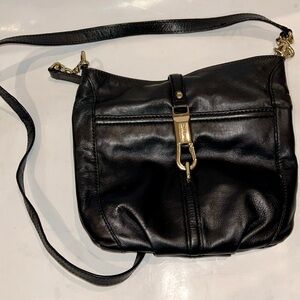 Calvin Klein Black Leather Crossbody Bag with Gold Hardware